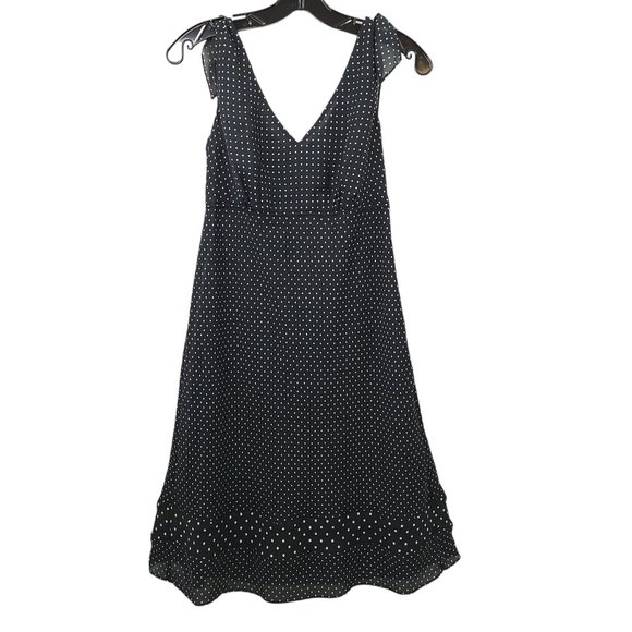 Ann Taylor Loft Black White Polka Dot Dress Size 6 Sleeveless Tied Knot Shoulder - Picture 1 of 13
